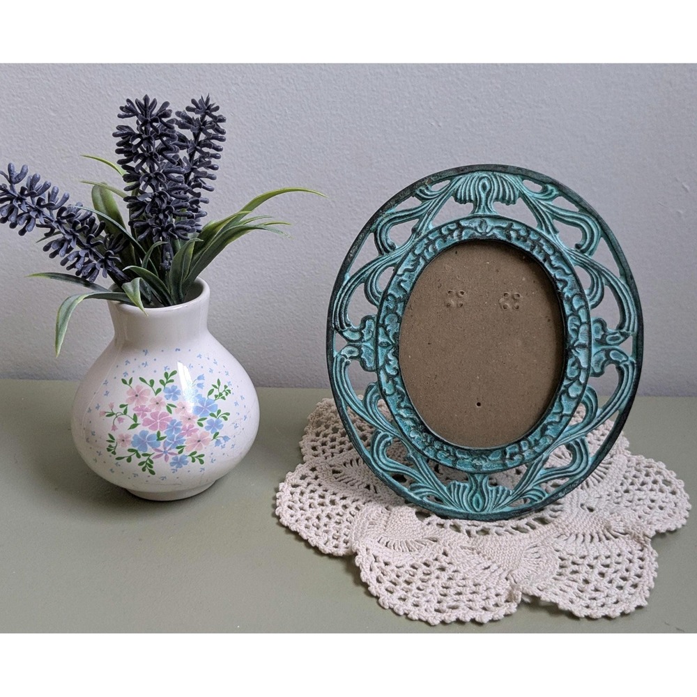 Vintage Art Nouveau Style Oval‎ Picture Frame, Verdigris Green Metal Frame